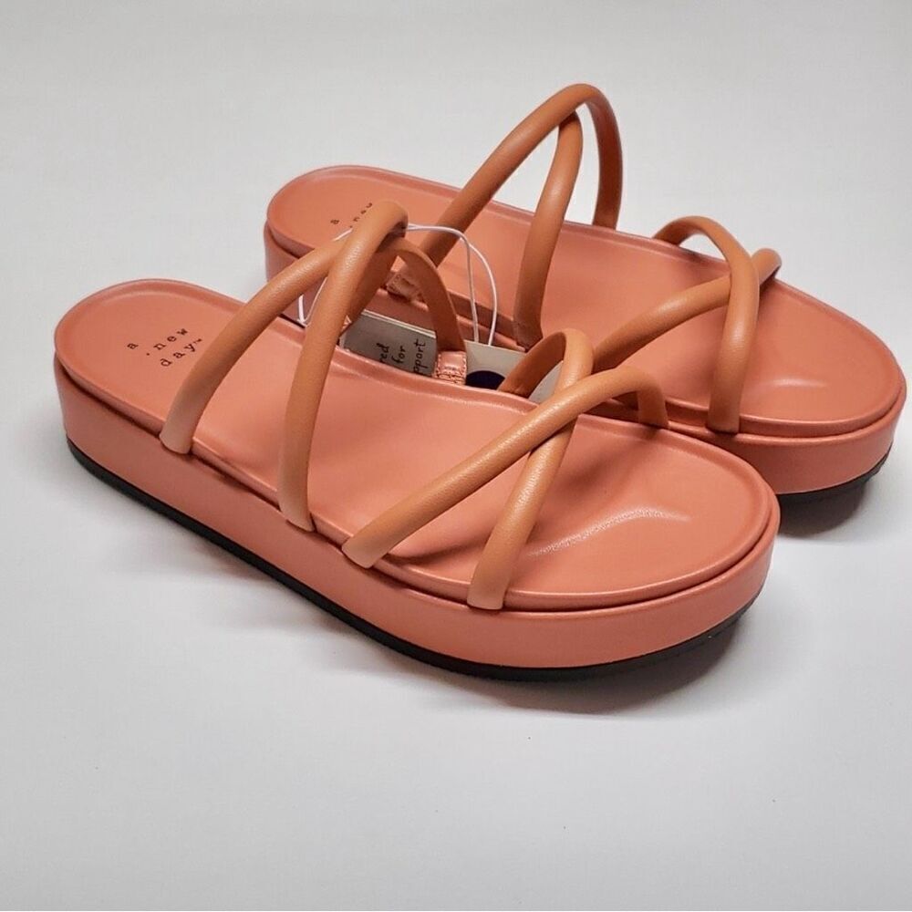 Women's Dory Platform Heel Strappy Sandals A New Day Apricot Orange Casual New - Picture 3 of 5